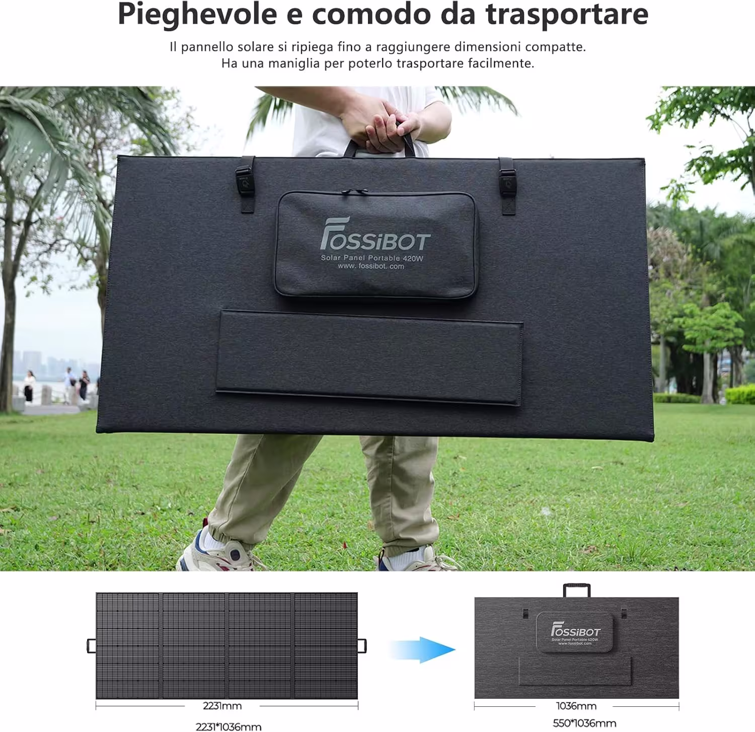 FOSSiBOT SP420 420W Pannello Solare Portatile | Pieghevole, IP67, 23,4% Efficienza - immagine 2