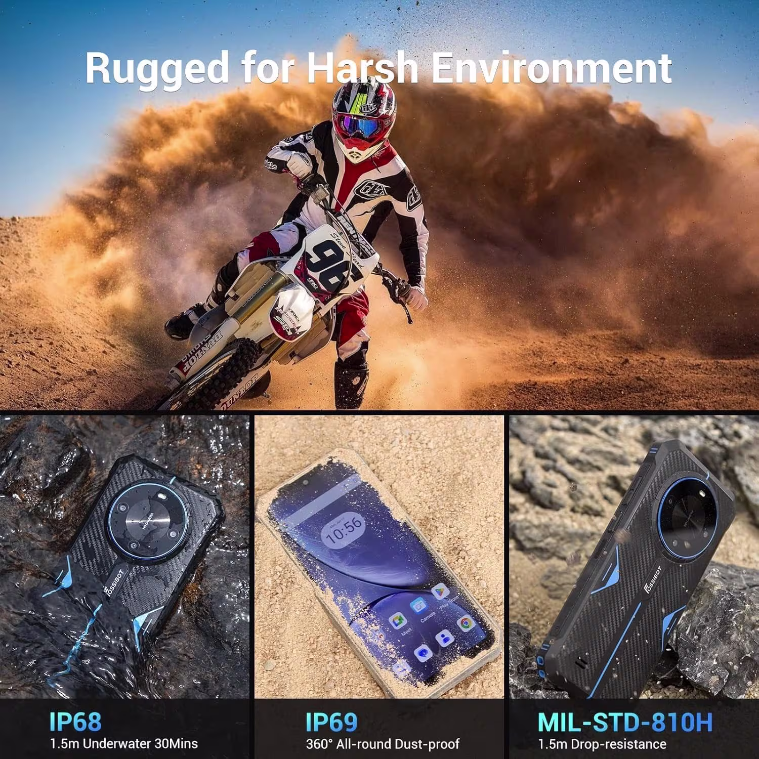 FOSSiBOT F105 Rugged — Android 14, 10300mAh, IP68/IP69K, Dual SIM 4G - immagine 2