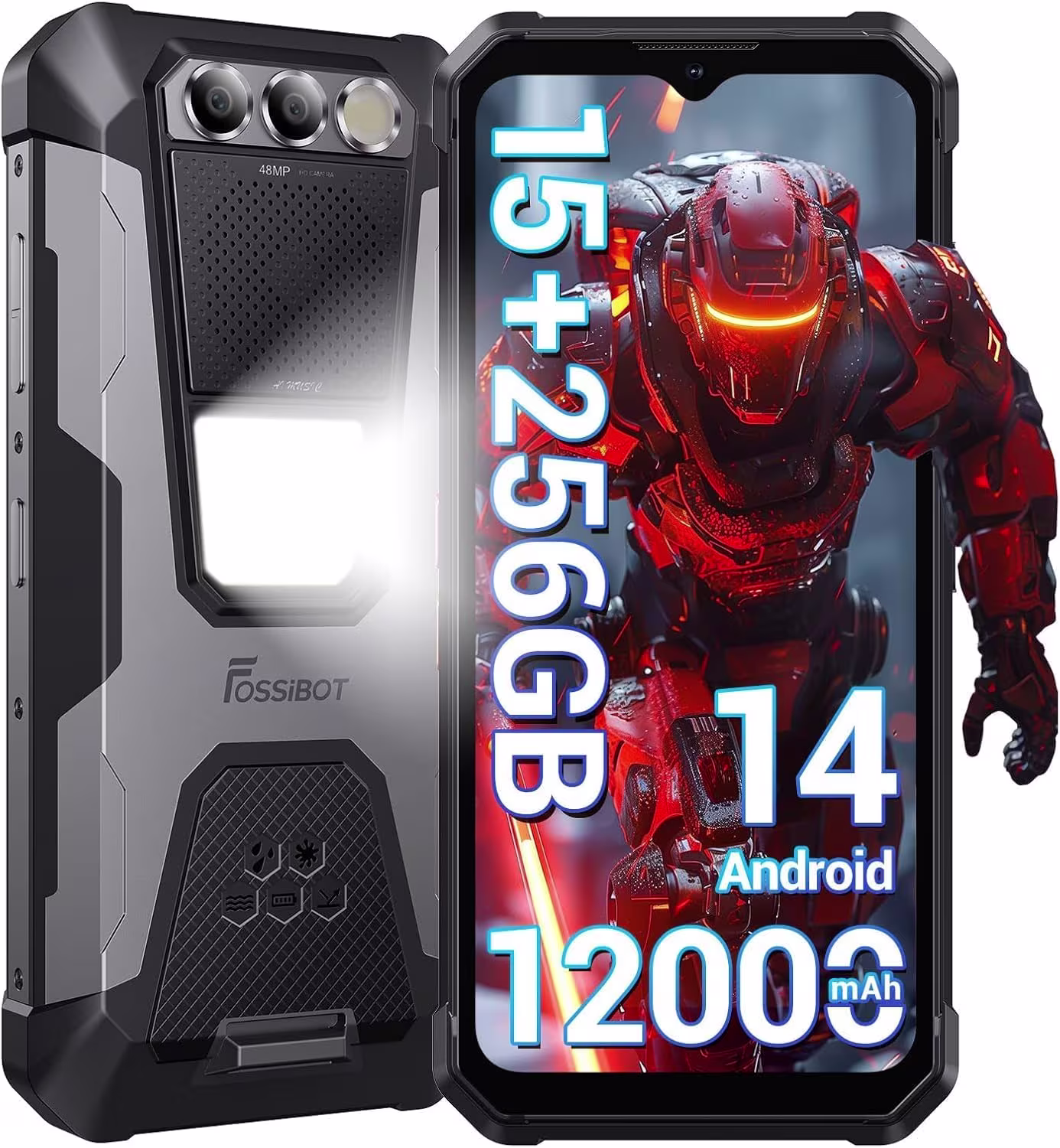 FOSSiBOT F106 Pro Smartphone Rugged Android 14 - Batteria 12000mAh, 48MP Visione Notturna, 15GB RAM 256GB ROM, IP68 Antiurto