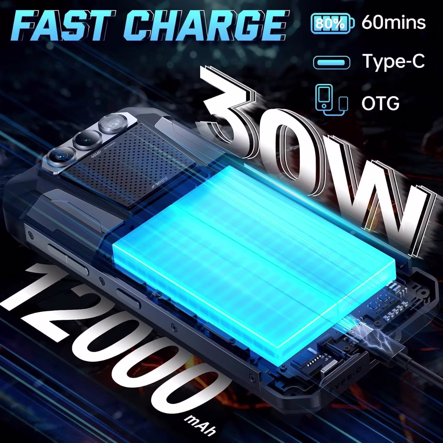 FOSSiBOT F106 Pro Smartphone Rugged Android 14 - Batteria 12000mAh, 48MP Visione Notturna, 15GB RAM 256GB ROM, IP68 Antiurto - immagine 3