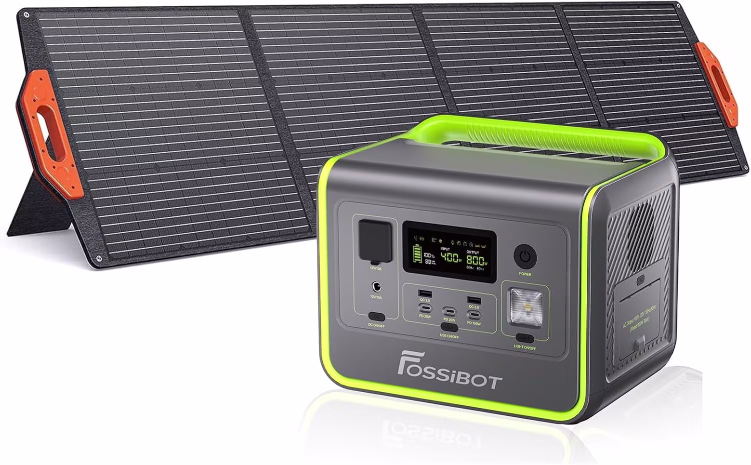 FOSSiBOT F800 con Pannello Solare 200W - Power Station Portatile 512Wh 800W + Pannello Solare - Kit Completo Energia Solare per Campeggio e Outdoor
