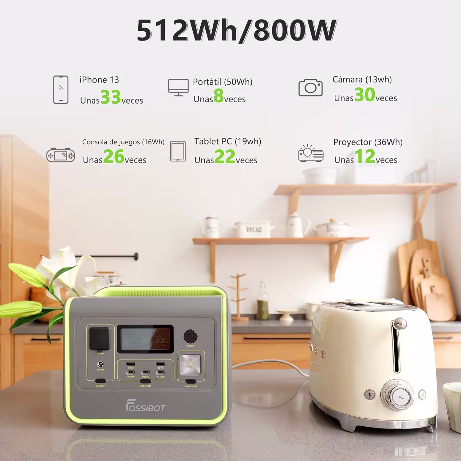 FOSSiBOT F800 – Power Station Portatile 512Wh (800W) LiFePO4 - immagine 3